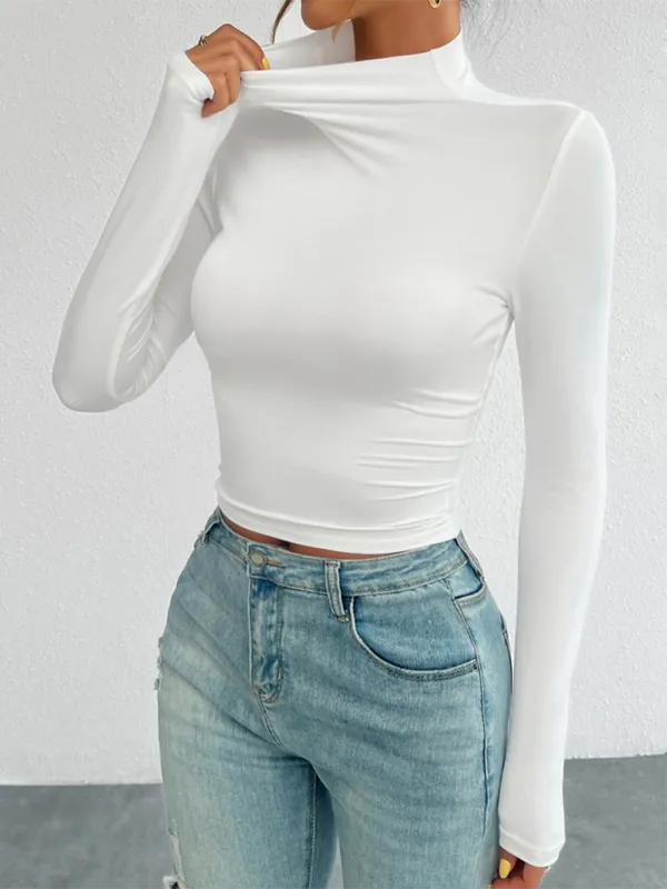 Tailored Long Sleeve Turtleneck Crop Top