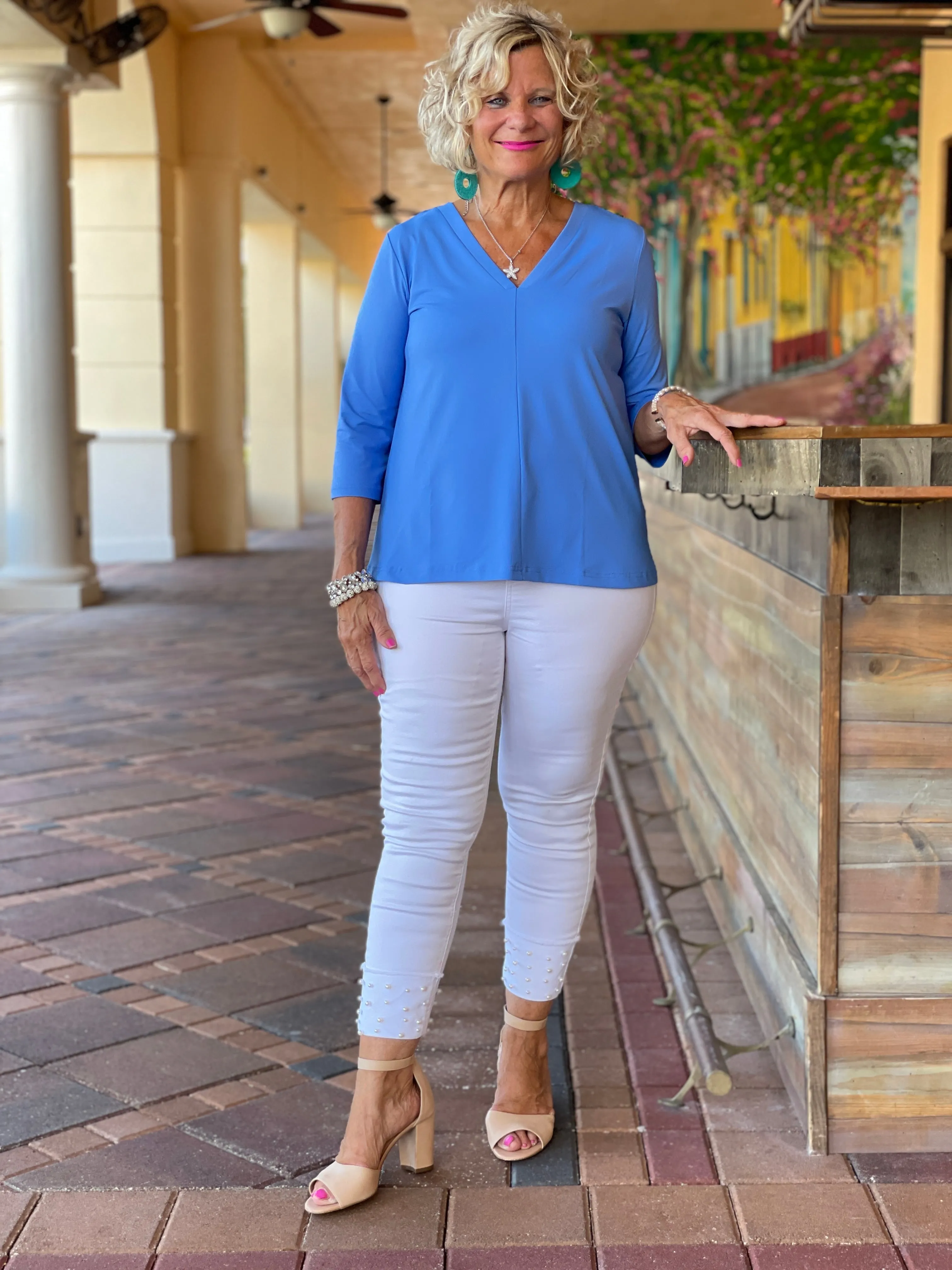 TAILORED V PERRIWINKLE TOP
