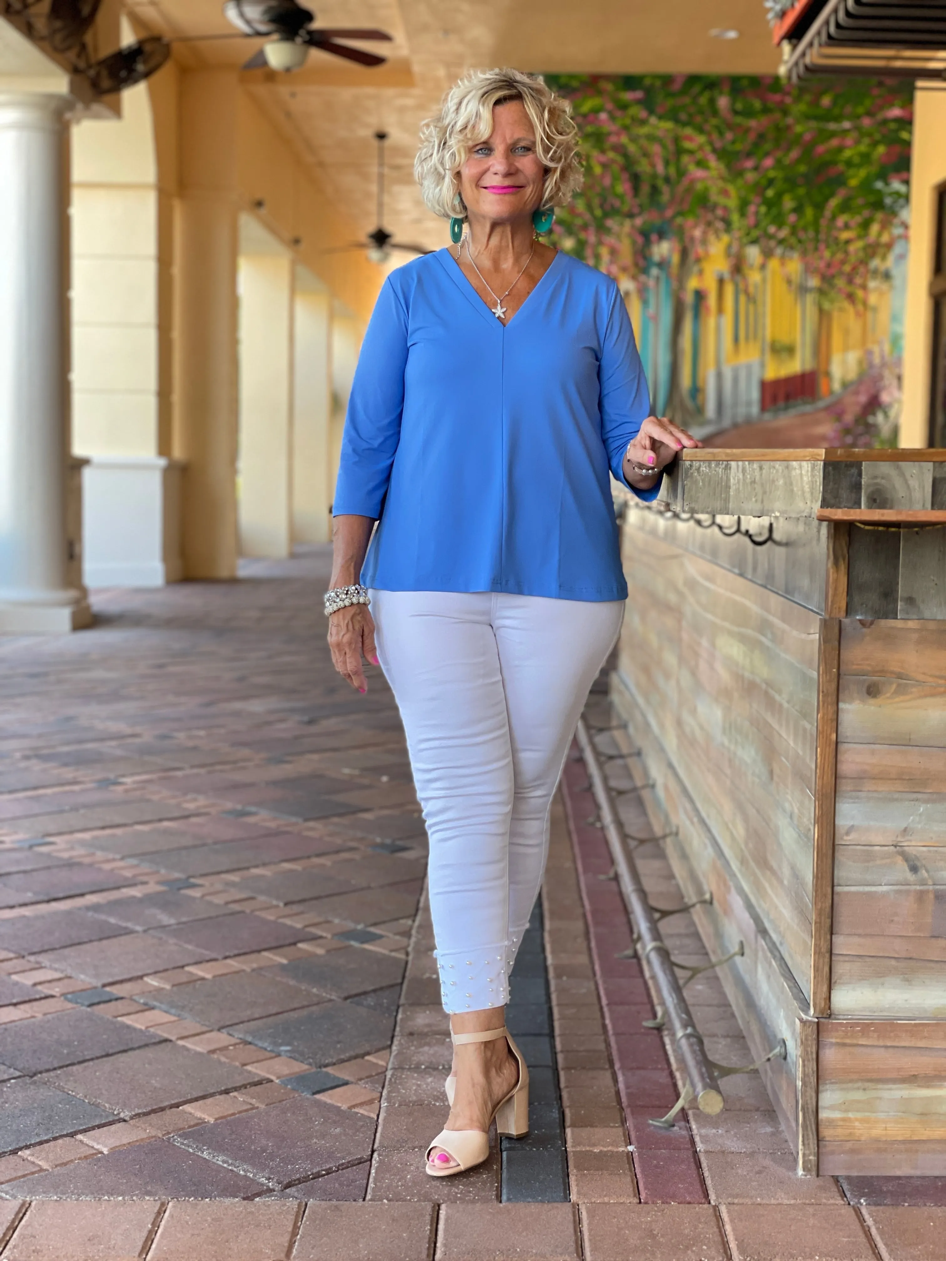 TAILORED V PERRIWINKLE TOP