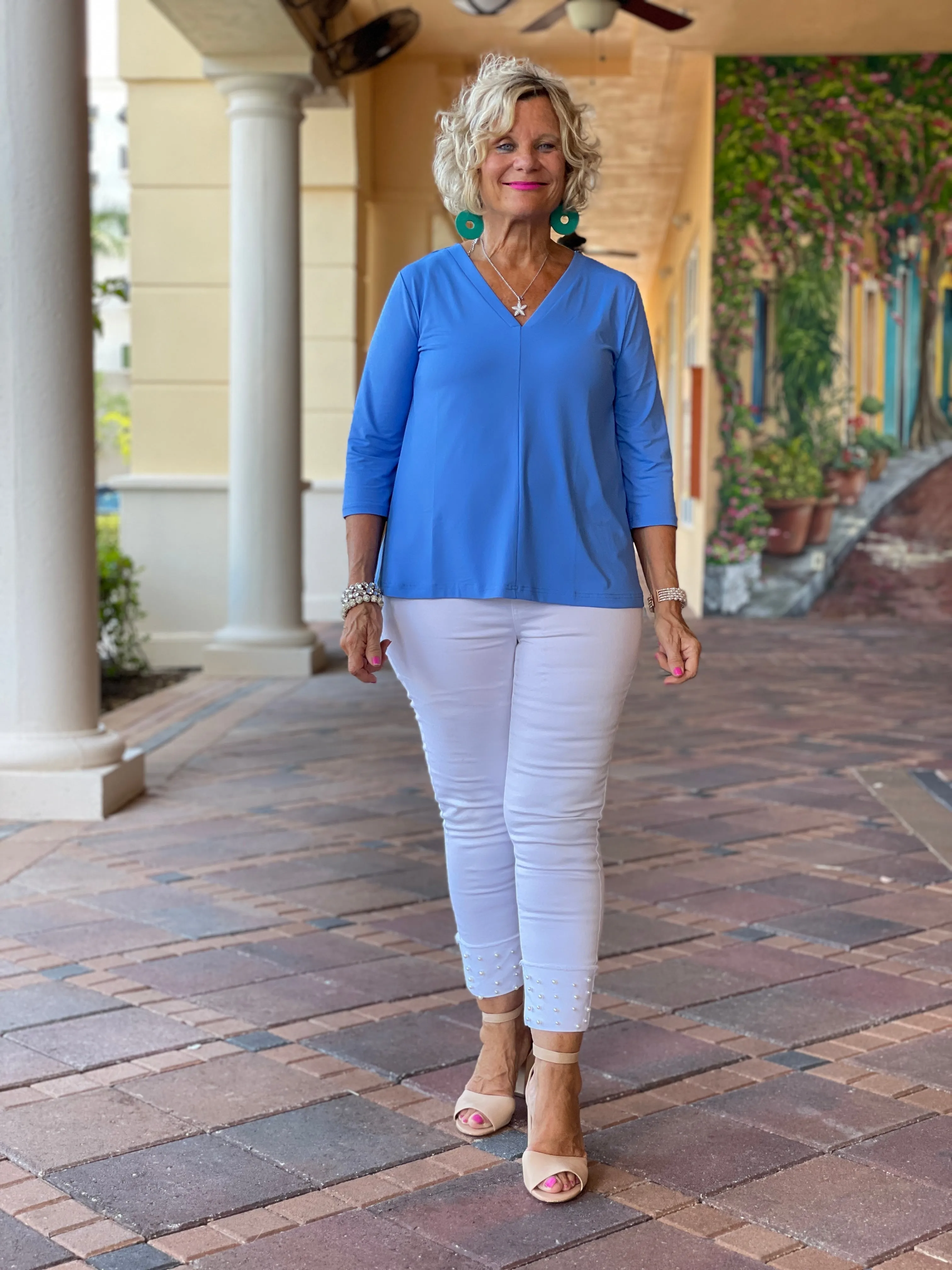 TAILORED V PERRIWINKLE TOP