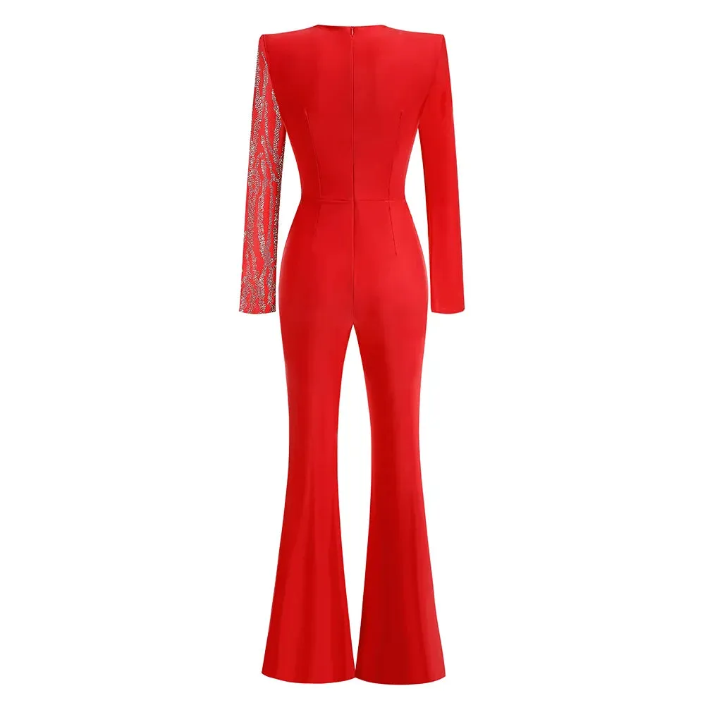 Trend4us Women's Glam Beaded Rhinestone Jumpsuit