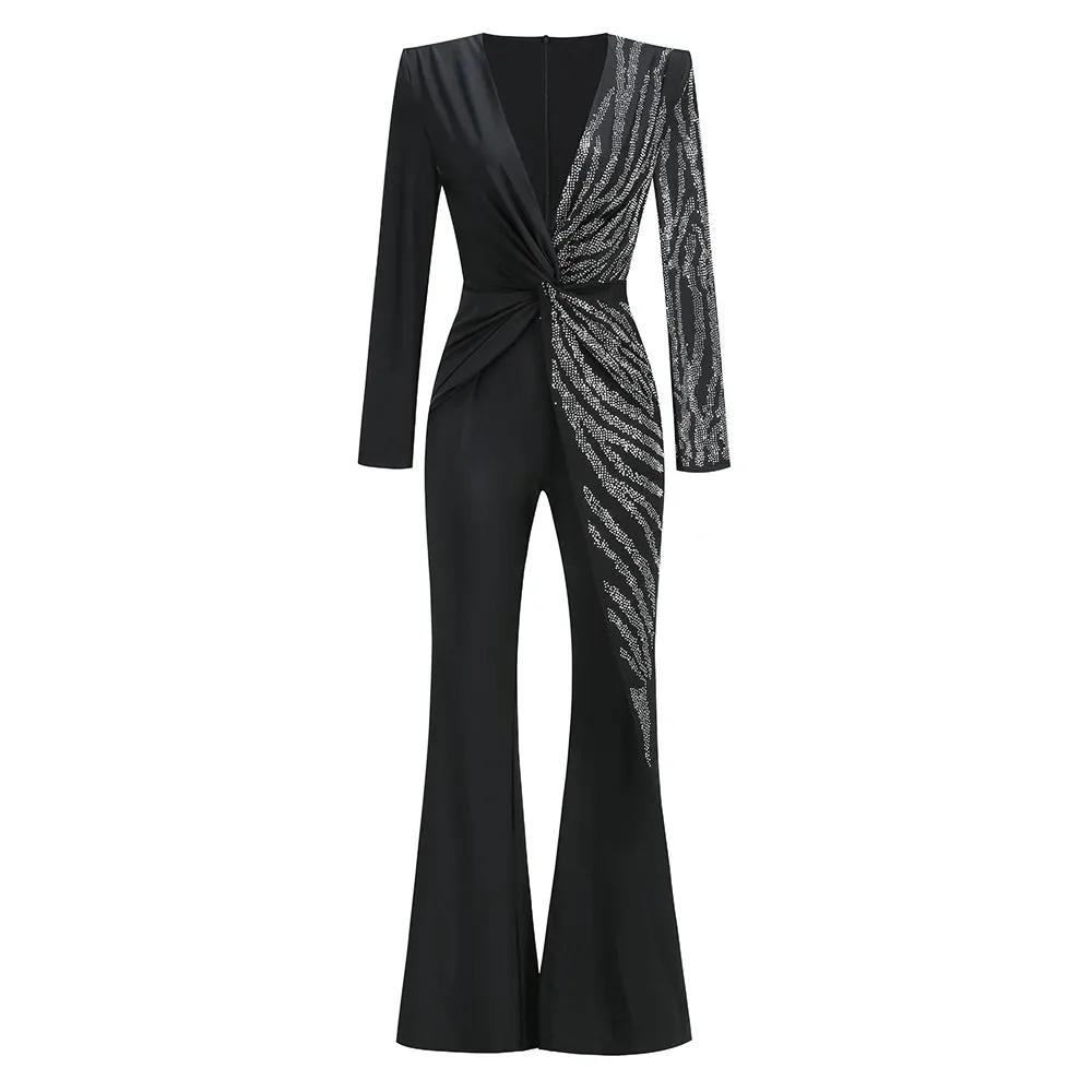 Trend4us Women's Glam Beaded Rhinestone Jumpsuit