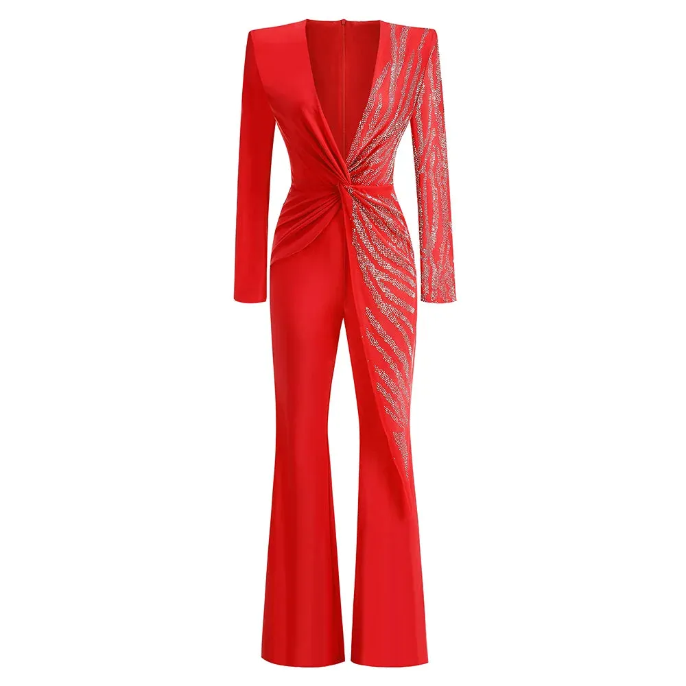Trend4us Women's Glam Beaded Rhinestone Jumpsuit