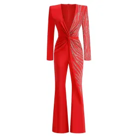 Trend4us Women's Glam Beaded Rhinestone Jumpsuit