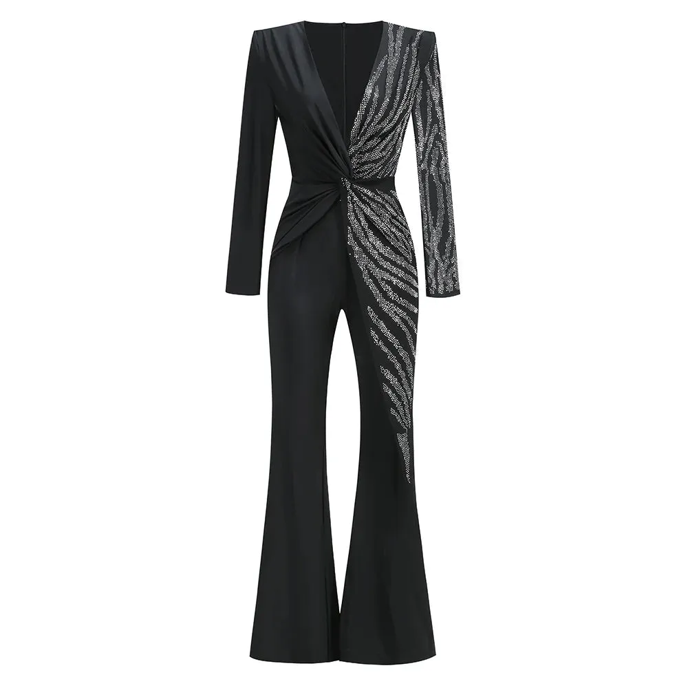 Trend4us Women's Glam Beaded Rhinestone Jumpsuit