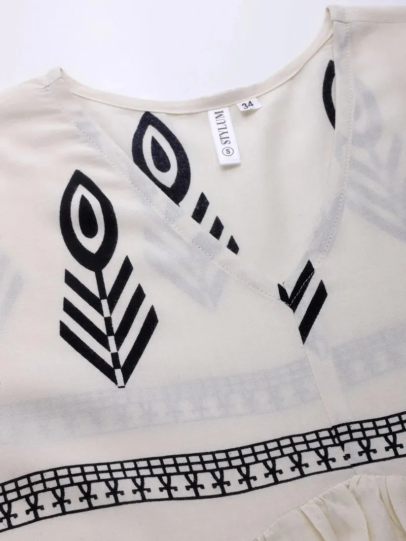TUNIC-Off White, Rayon Printed