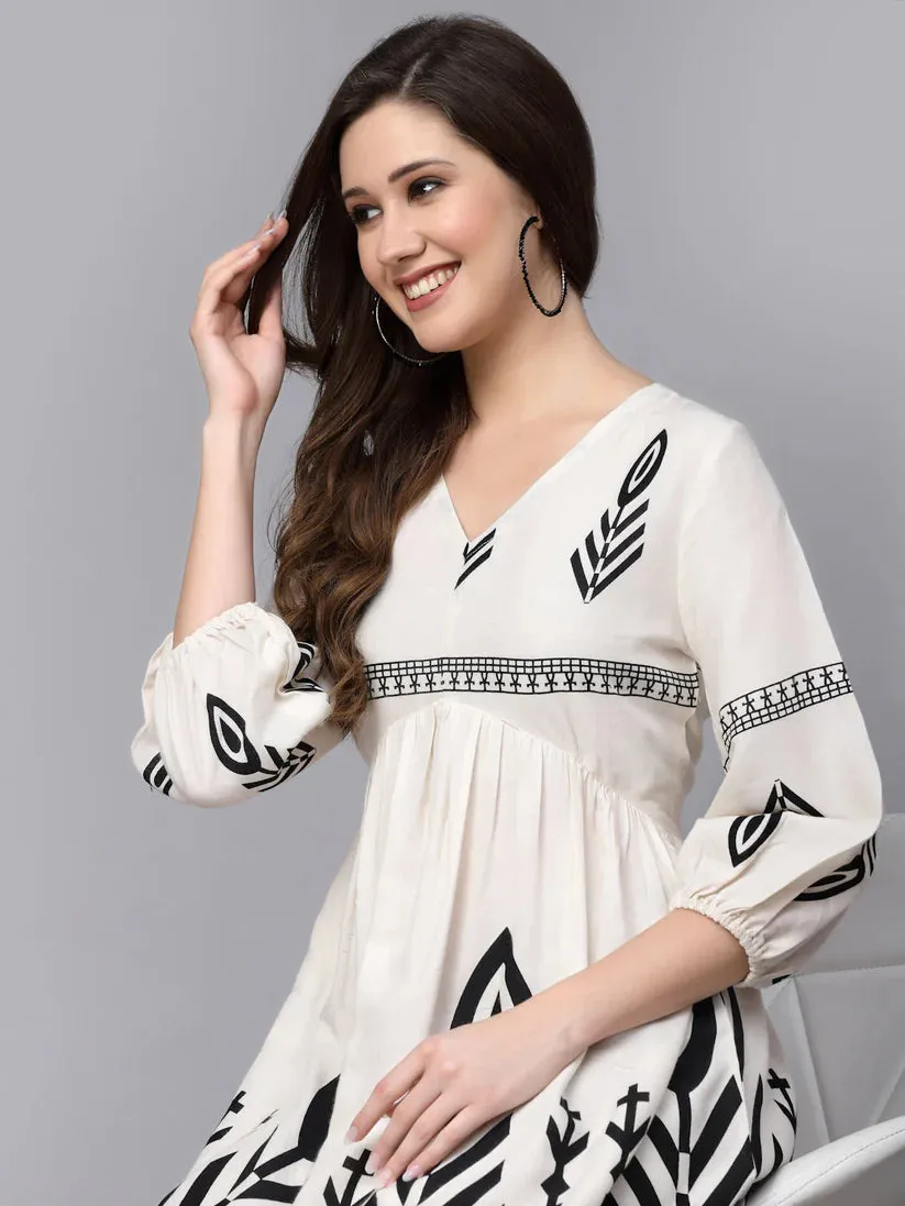 TUNIC-Off White, Rayon Printed