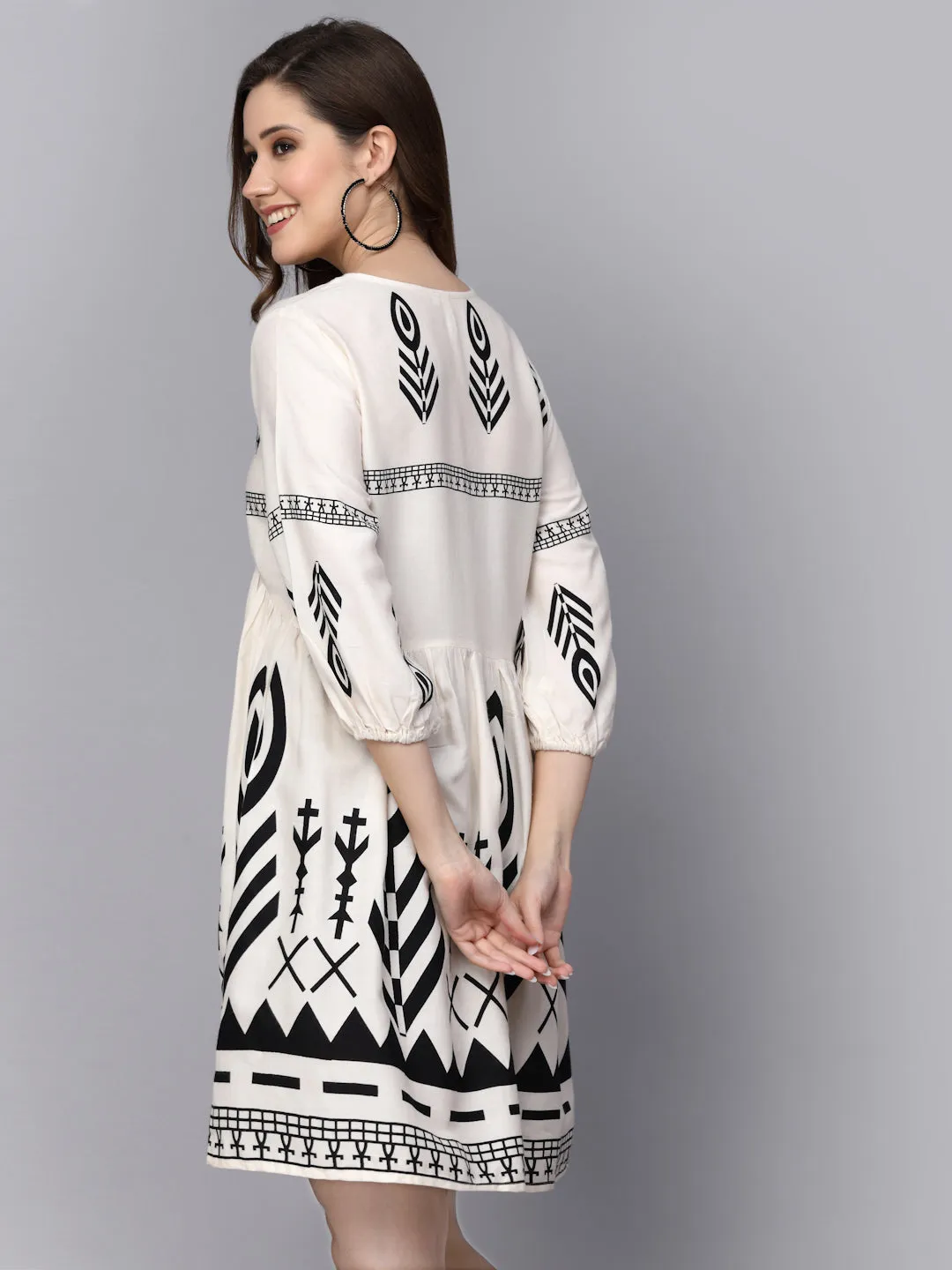 TUNIC-Off White, Rayon Printed