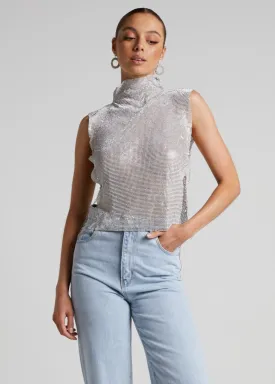 Turtleneck Rhinestones Side Chain Vest Top