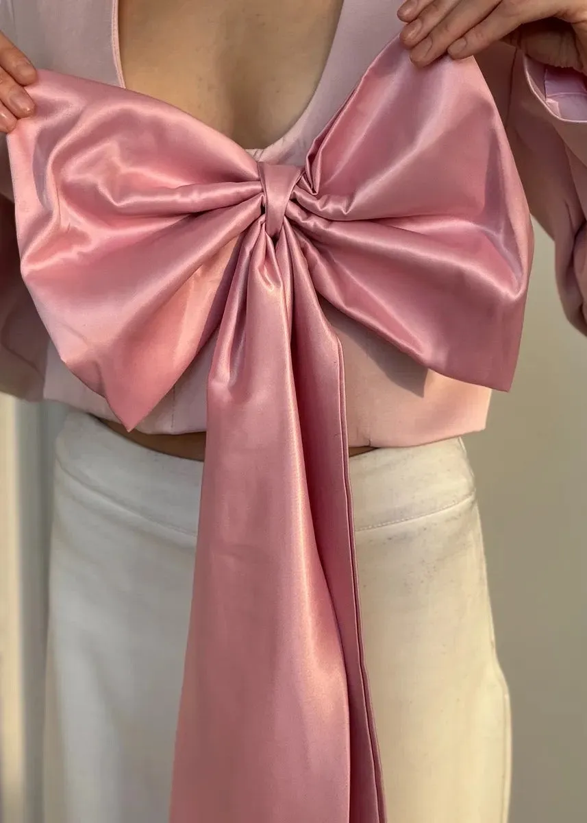 V-Neck Bow Decor Cropped Jacket