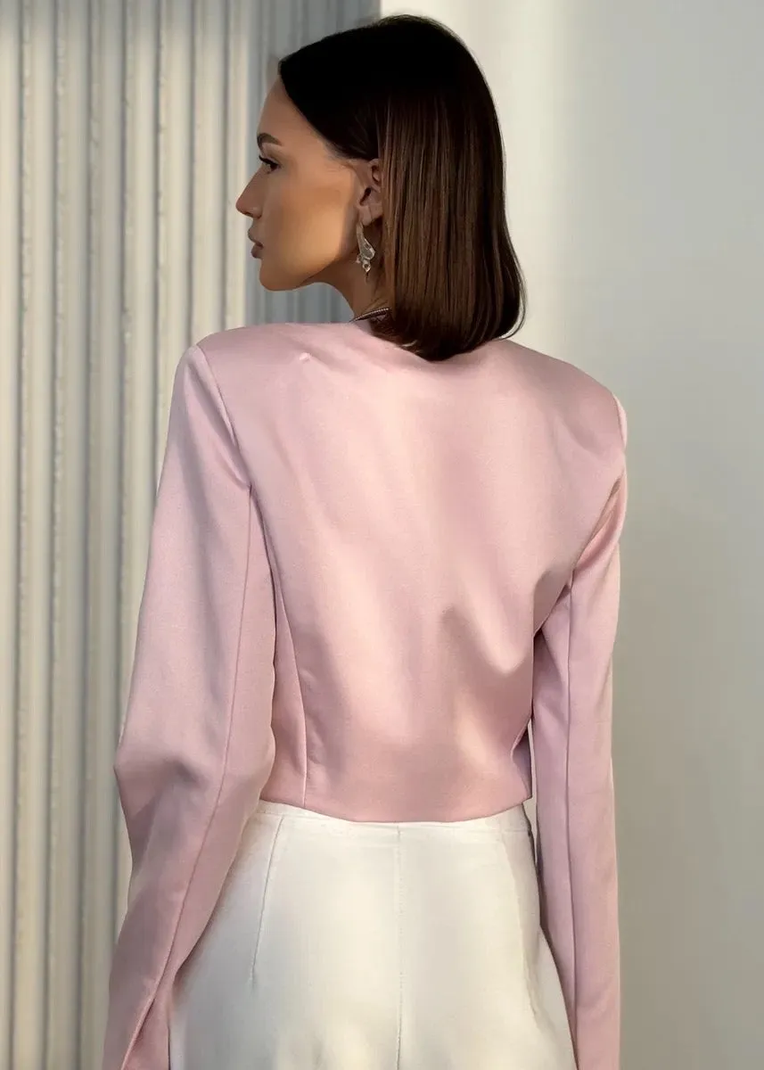 V-Neck Bow Decor Cropped Jacket