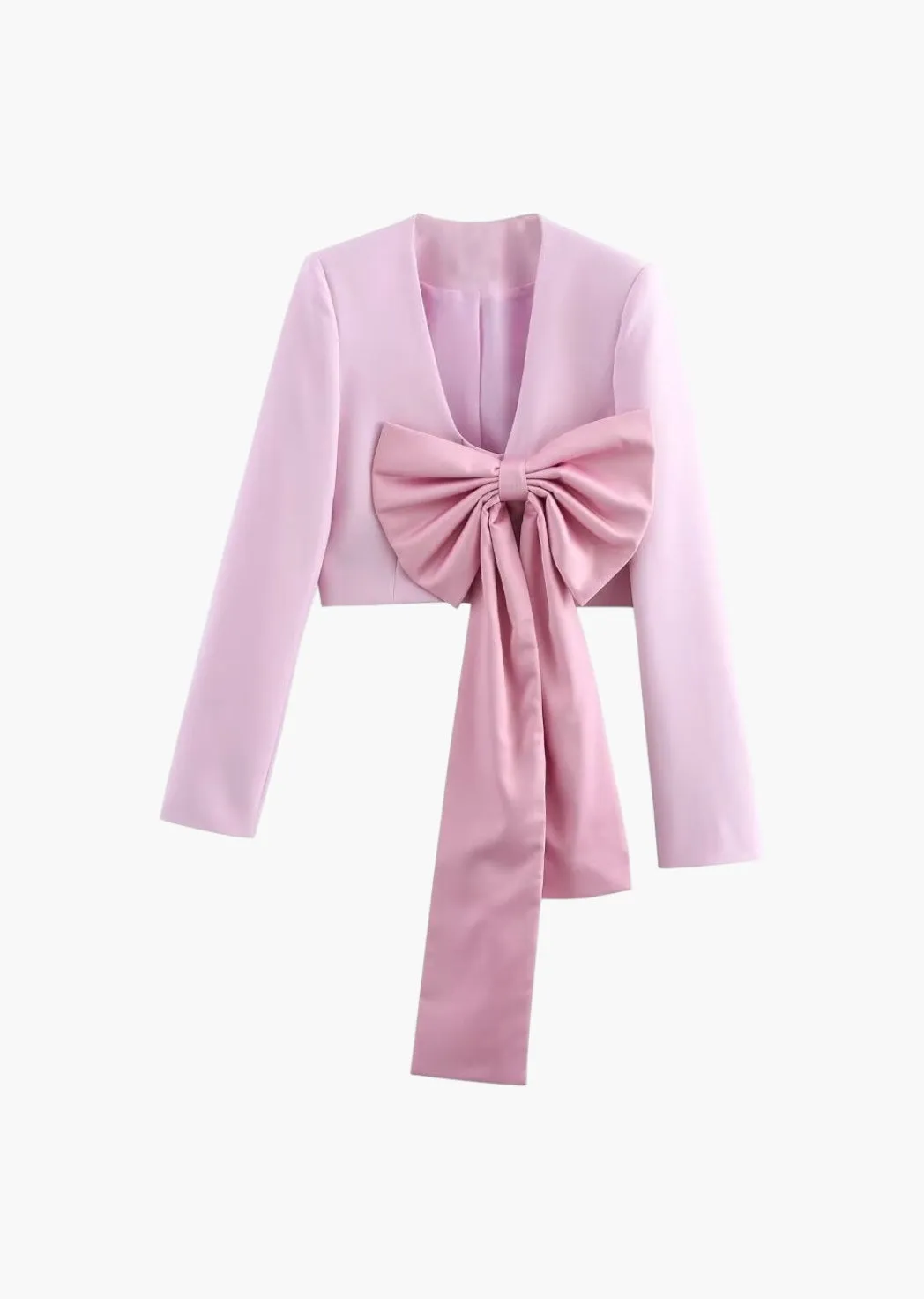 V-Neck Bow Decor Cropped Jacket