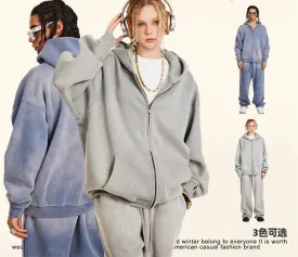 Warm thick faded washed zipper Hoodie Oversized