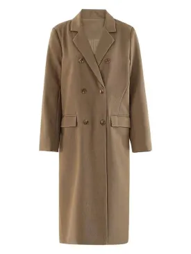 Wenkouban-Winter outfits Christmas Notched Collar Double Breasted Long Winter Coat