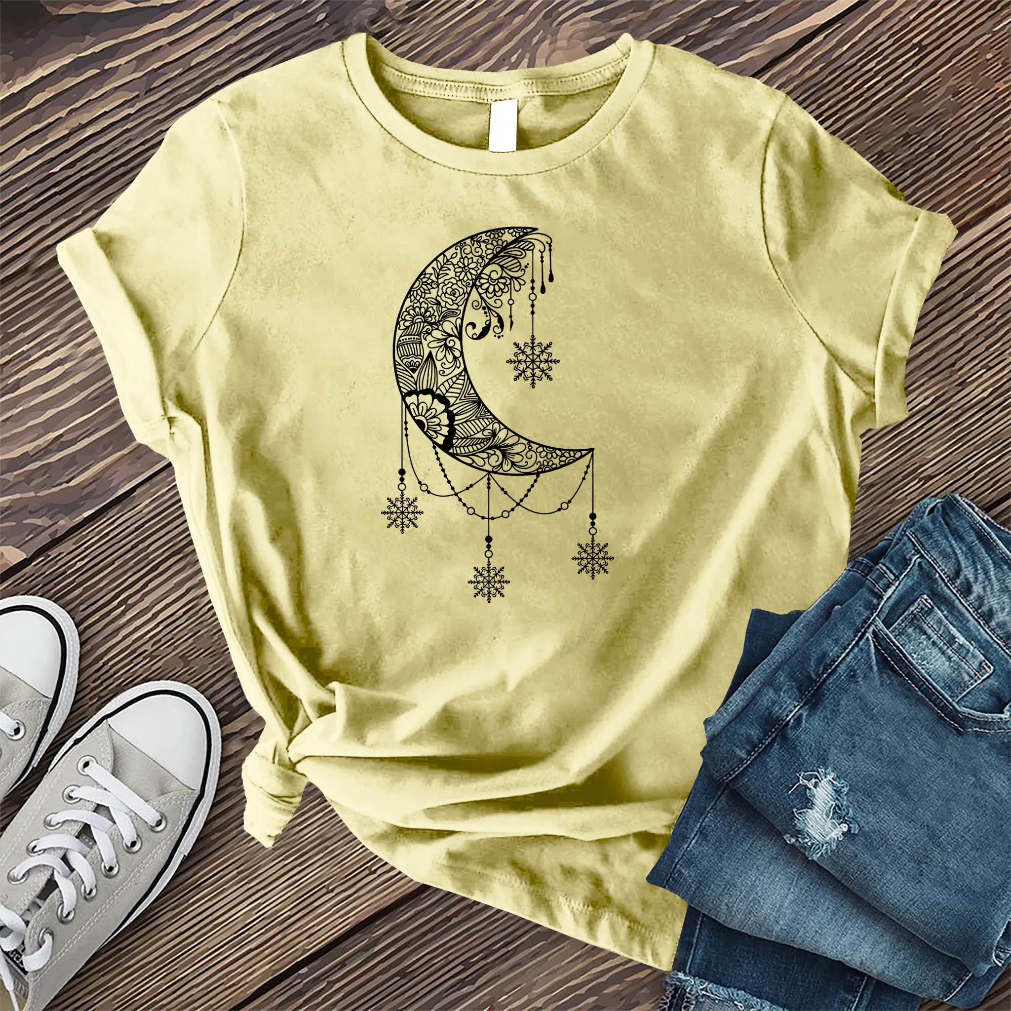 White Moon Snowflake Mandala T-shirt