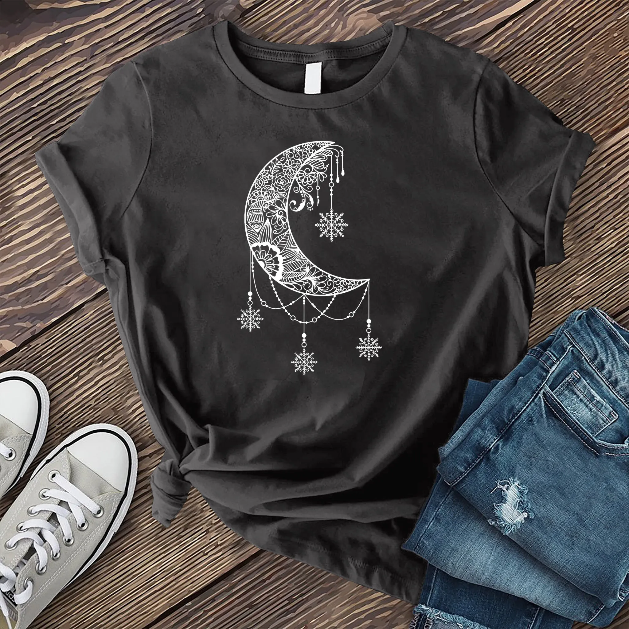 White Moon Snowflake Mandala T-shirt