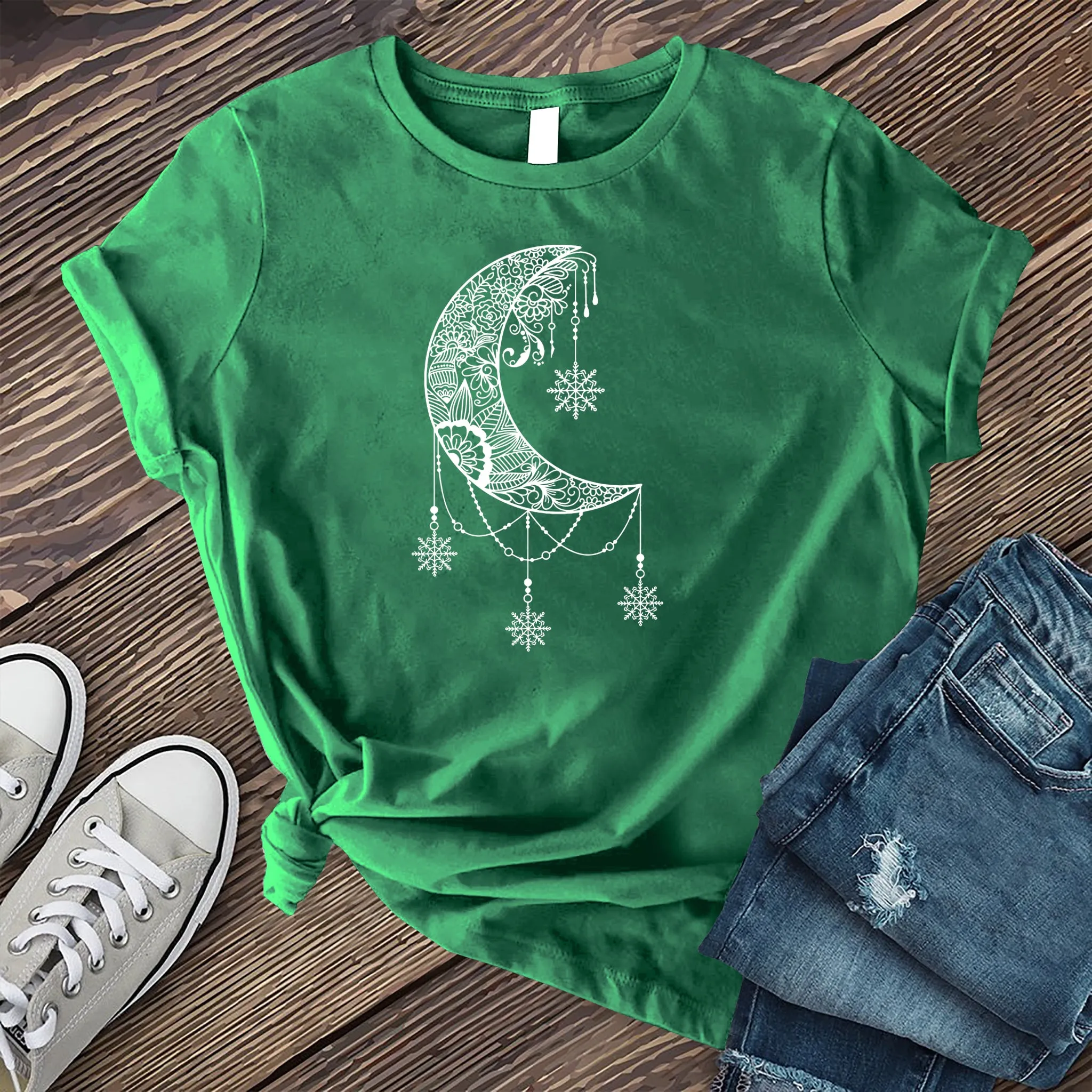 White Moon Snowflake Mandala T-shirt