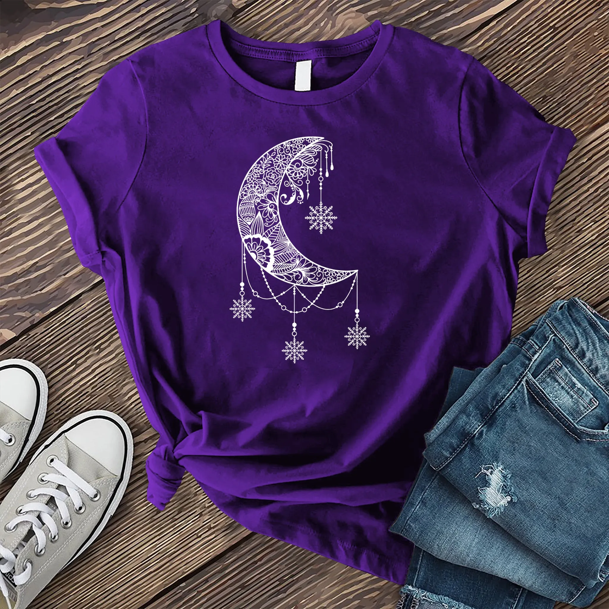 White Moon Snowflake Mandala T-shirt