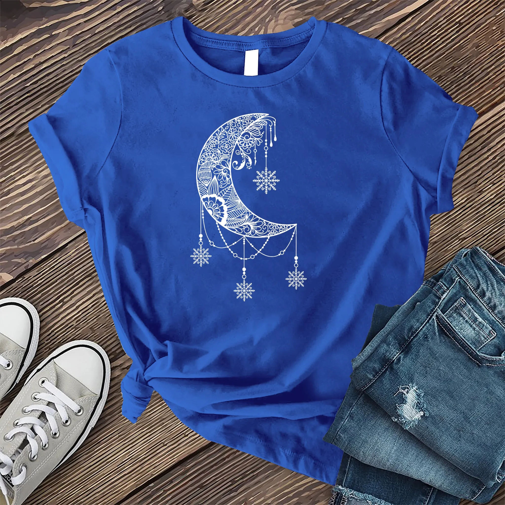 White Moon Snowflake Mandala T-shirt