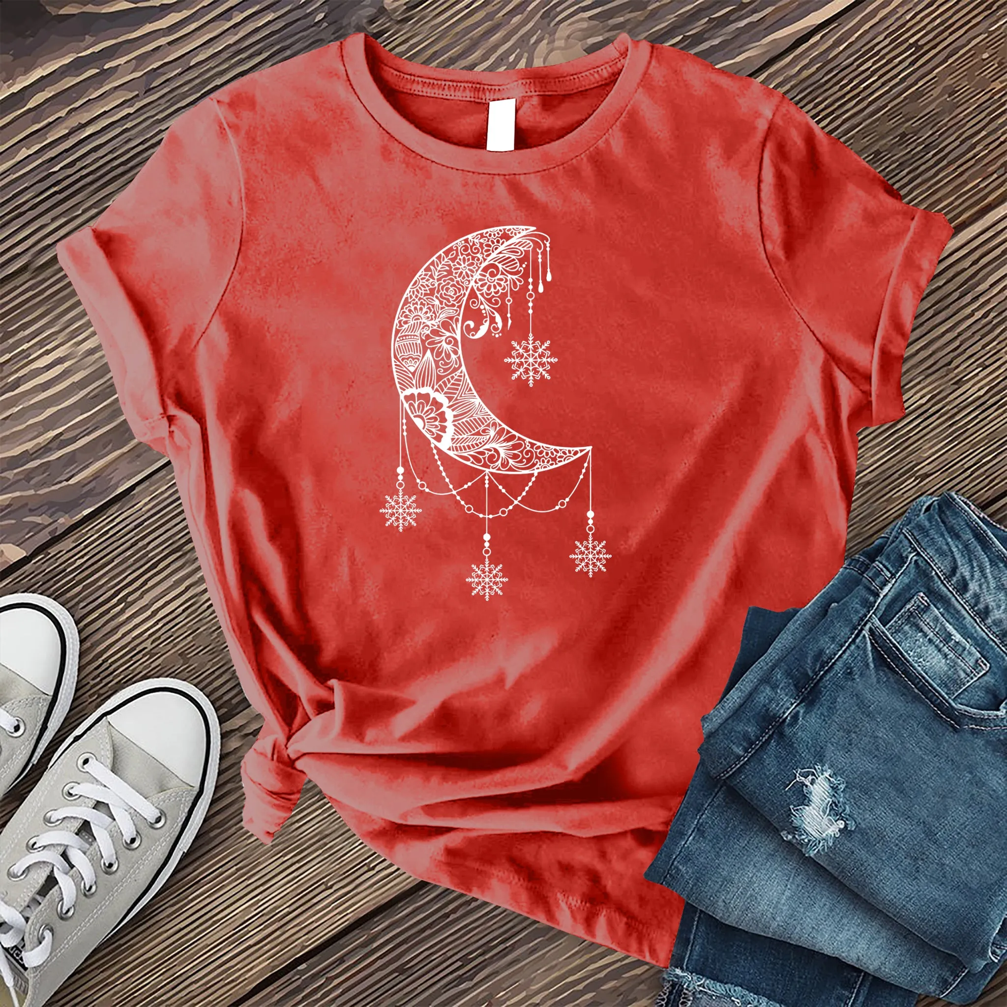 White Moon Snowflake Mandala T-shirt