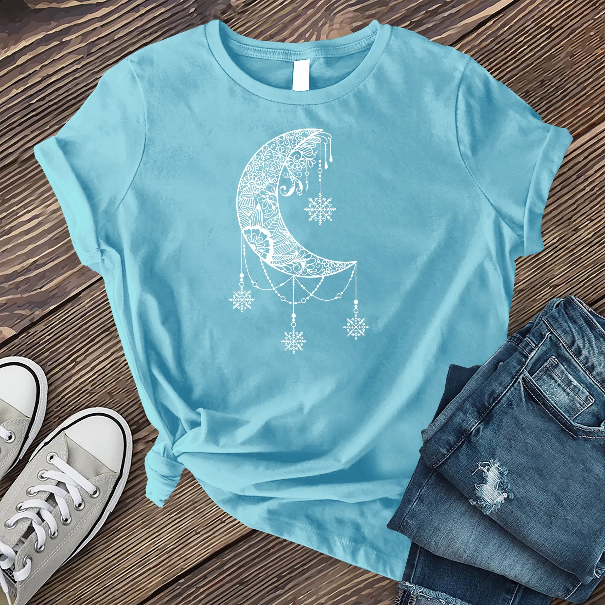 White Moon Snowflake Mandala T-shirt