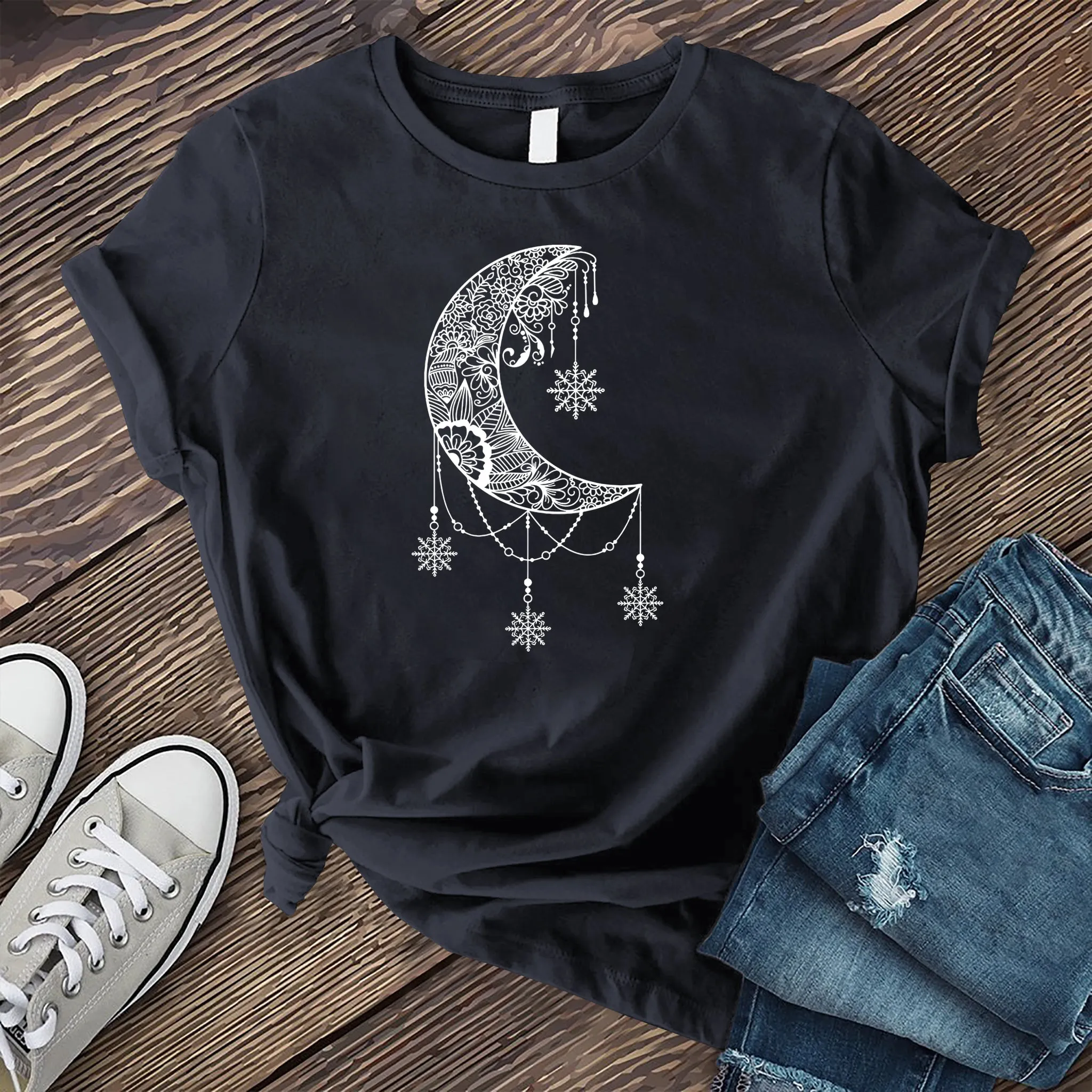 White Moon Snowflake Mandala T-shirt