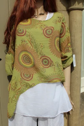 Womens Italian PURO LINO Diagonal Linen Tunic over Fine Long White Vest