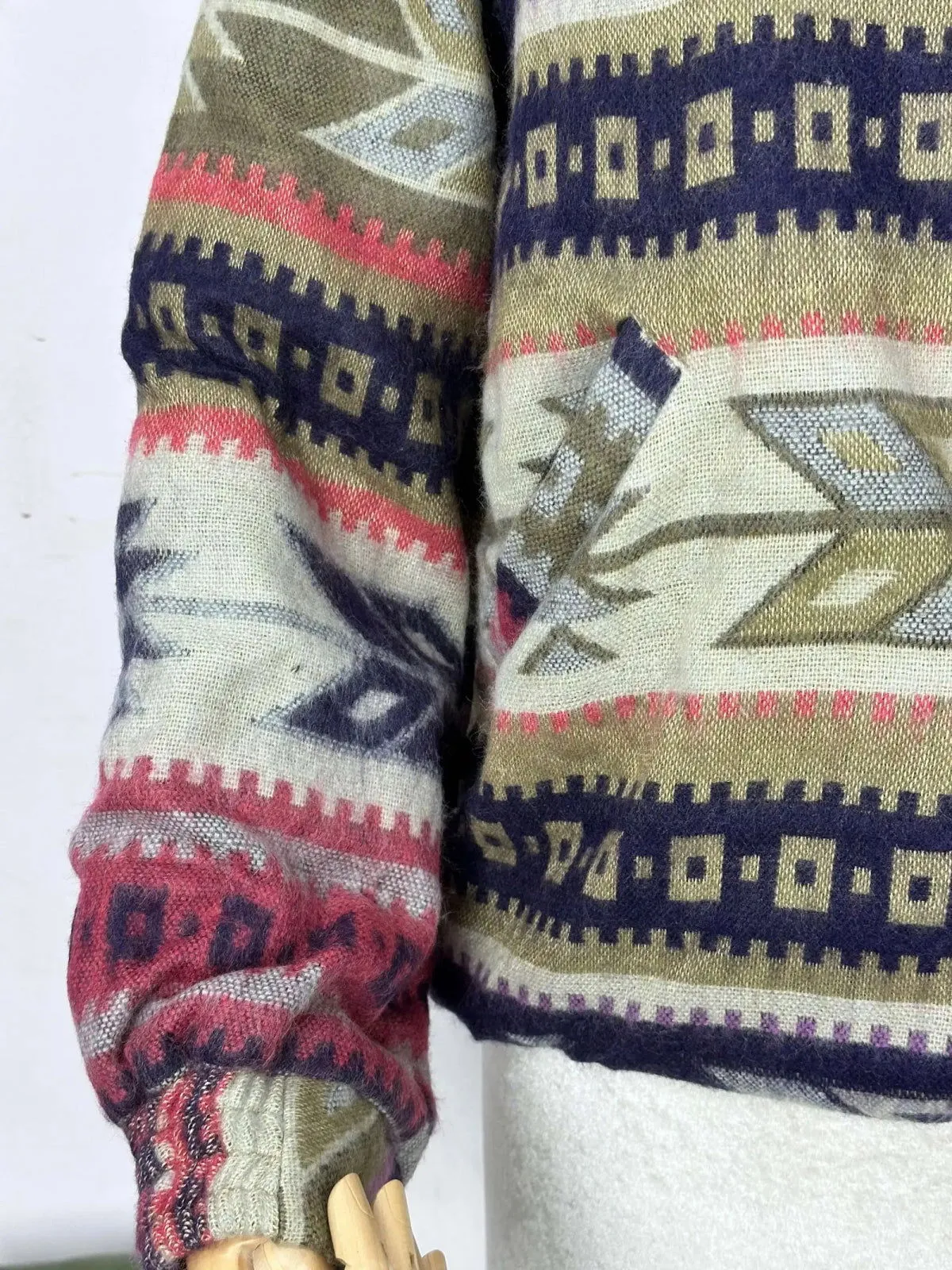 Yak Wool Blend Zipper Jacket Kimono | Autumn Winter Warm Cozy Diamond Aztec Geometric Soft comfy Bomber Bolero Style Sweater | With Pockets